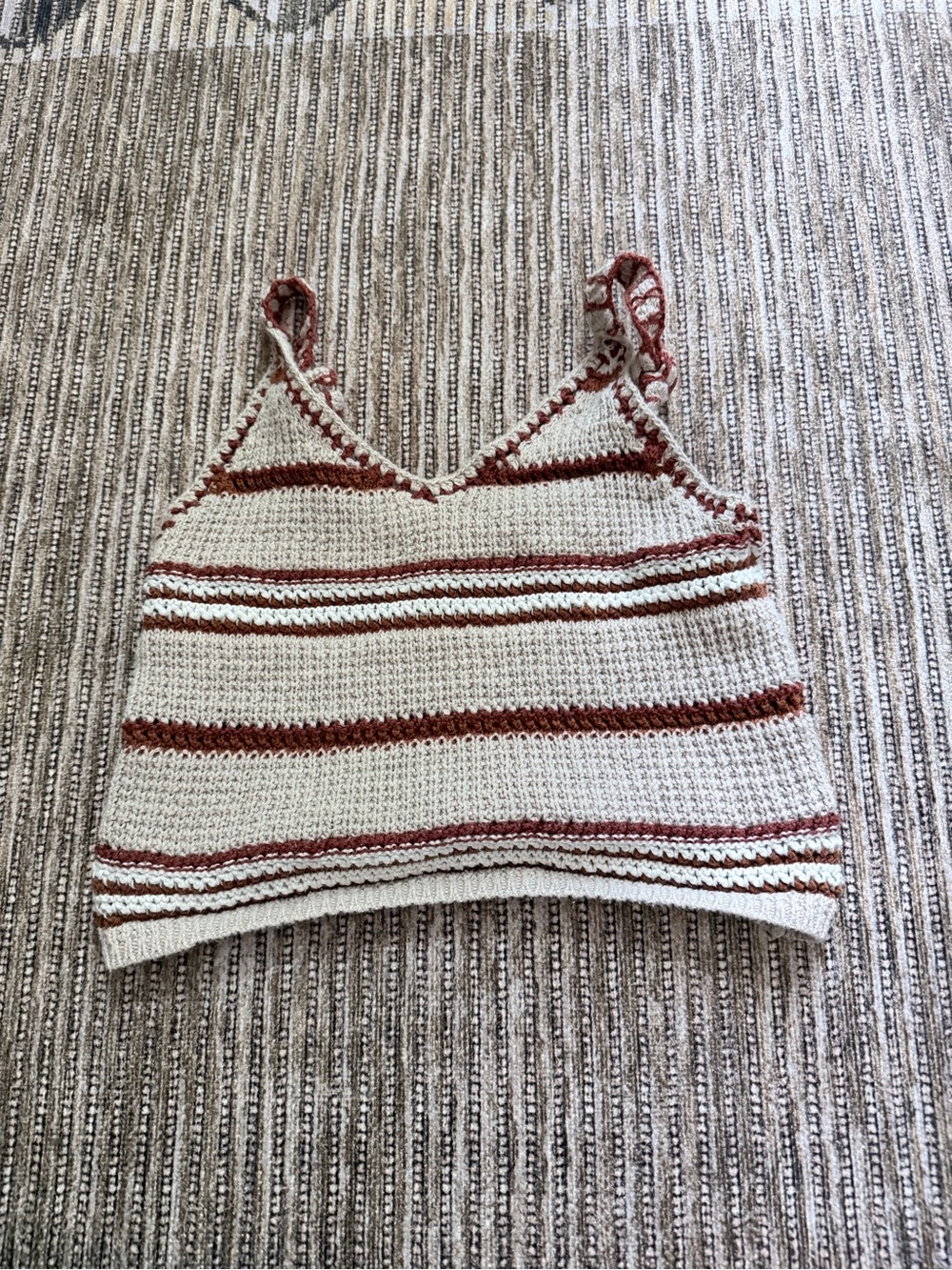 American Eagle Outfitters Crochet Striped Tank - Cream & Rust